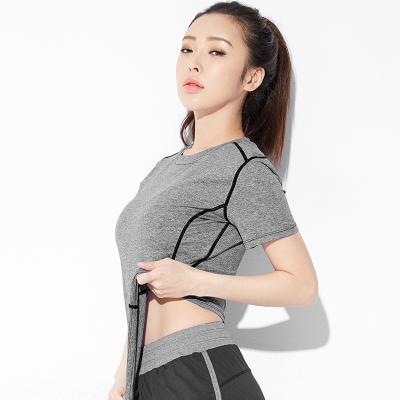 China Wholesale Breathable Seamless Sports Fitness Yoga Dress Women's Tight Short T-shirt Tops For Women for sale