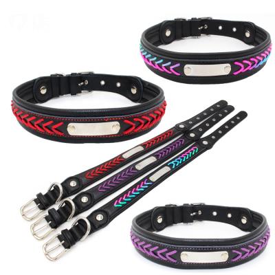 China Real Custom Cheap Durable Soft Genuine Leather Pet Collar Cow Leather Dogs Training Outdoor Sports Collars for sale