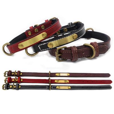 China Hot Sale Personalized Vegan Cowhide Cheap Dog Collars With Straps Luxury Genuine Leather Dog Collar for sale