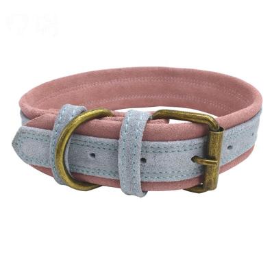 China Personalized High Quality Double Color Contrast Frosted Cowhide Collar Fur Pet Collar Large Dogs for sale