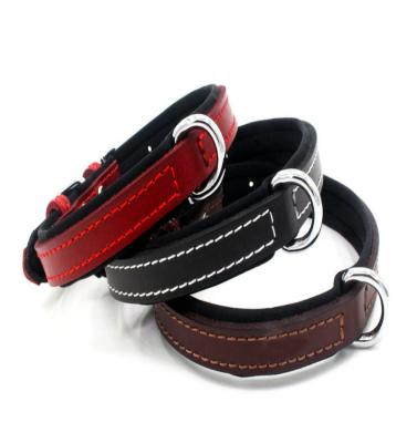 China Personalized Genuine Leather Durable Soft Collar Dog Collars For Small Medium Large Dogs for sale