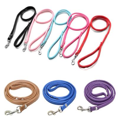 China High Quality Soft Padded Rolled Leather Slip Lead Dog Pu Leather Leashes for sale