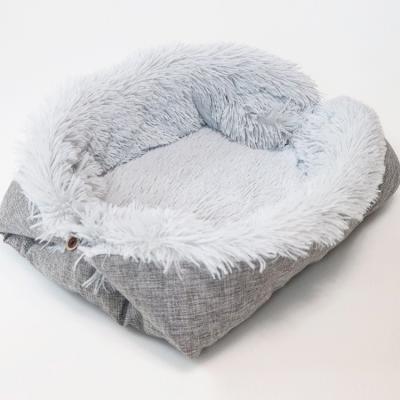 China Small Animals Rooms Pet Travel Puppy Luxury Round Kennel Kitten Gray Cushion Dog Bed Washable for sale