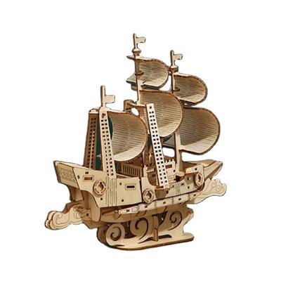 China Eco-friendly Laser Cutting hot sales  DIY  Assembly  wooden puzzle  sailboat toys laser cut sailboat 3d puzzle for kids for sale