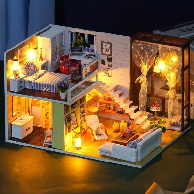 China Best gift for kids wooden diy dollhouse miniature kit diy  miniature dollhouse kit Dollhouse Kit for sale