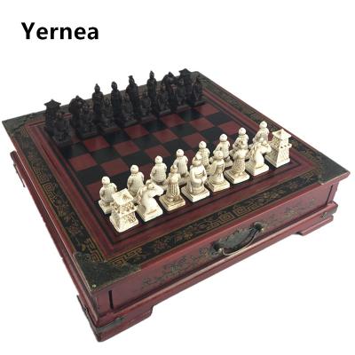 China Chinese Terracotta Warriors Chess Wood New Wooden Wooden Chess Retro Make Old Resin Pawn Christmas Birthday Carving Yernea Premium Gift for sale