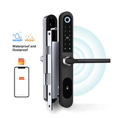 China Alloy Candado Inteligente Ip65 Door Handle Tuya Digital Lock Aluminum Waterproof Sliding Biometric Safe Glass Fingerprint for sale