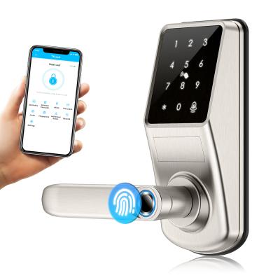 China Bell Tuya Ttlock Waterproof Home App Door Handle Fingerprint Aluminum Alloy Apartment Wifi Smart Door Lock Small for sale