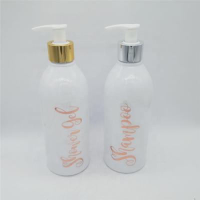 China Eco Friendly Custom Household Products 500ml Hand Lotion Pump Bottles Rose Gold Shampoo And Conditioner Bottles for sale