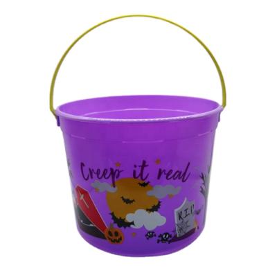 China PP Customized Wholesale Kids Halloween Party PP Colorful Plastic Candy Treat Bucket With Handle for sale