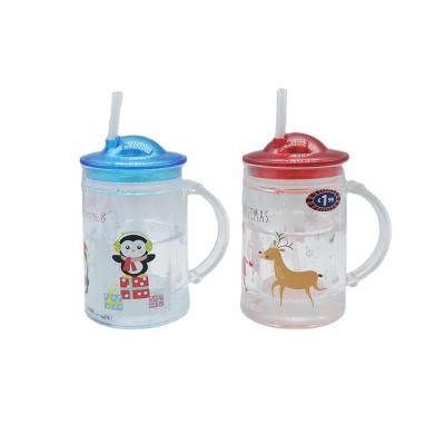 China BPA Free Viable Custom Plastic Water Bottle Plastic Tumbler Cup With Handle And Sippy Straw With Lid for sale