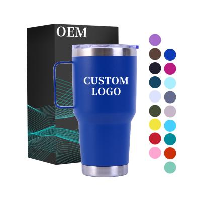 China Viable Custom Logo 20oz 30oz Double Wall Powder Coated Tumbler Insulated Handle Thermos Stainless Steel Coffee Mug Travel Cups for sale