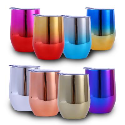 China Viable Wholesale Customization 12oz Wine Cup Wall Double UV Plating Vacuum Insulated Stainless Steel Metal Wine Glass With Lids for sale