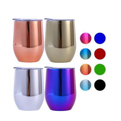 China Sustainable 12oz UV Plating Tumbler Customized Double Wall Insulated Stainless Steel Wine Tumbler With Lid Keep Hot And Cold for sale