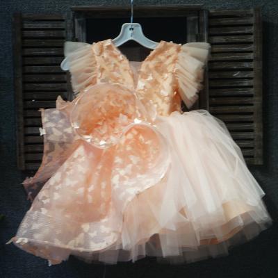 China Anti-wrinkle children's princess piano butterfly girl show beauty princess formal dress orange birthday new for sale