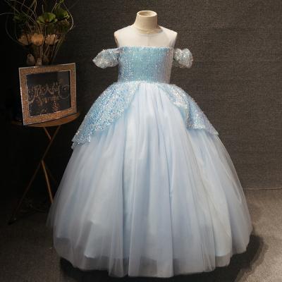 China Anti-Wrinkle Wedding Blue Dress Performance Piano Choir Host Clothing Accessories Sequin News Evening Party Princess Women for sale