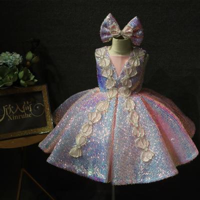 China 150cm Girl Dress For Party Pink Princess Sequin Creative Bow Female Happy Sun Solo Instrument Host Performance for sale