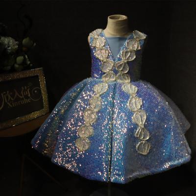 China 140cm Girls Dress Children's Dress Sequin Puffy Skirt Princess Dress Performance Happy Birthday Short Blue Sunshine for sale