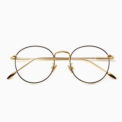 China 2022 Newly Fashion Simple Design Young Girls Optik Myopia Gold Round Retro Glasses Woman Metal Glasses for sale