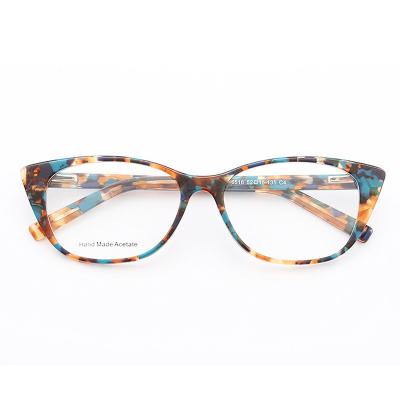 China 2021 gafas de lectura beautiful white floral italian optical frames fashion acetate men luxury cat eye light blue blocking glasses for sale