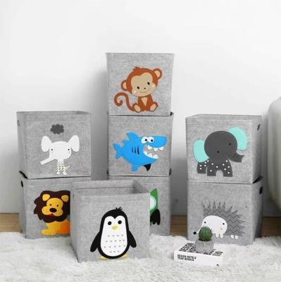 China 2022 Viable Hot Sale Felt Clothes Storage Box Toys Folding Storage Box High Quality Storage Box Clothes With Cartoon Print for sale