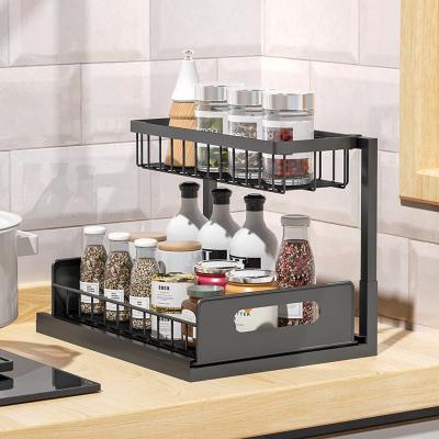 China Factory Wholesale Metal Kitchen Storage Shelf Viable 2 Layers Spice Rack Hot Sale Steel Storage Shelves for sale