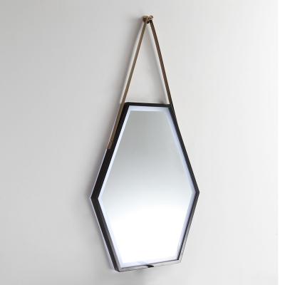 China Bright Smart Rhombus Makeup Mirror Hexagon Vanity Led Light Mirror With Frame for sale