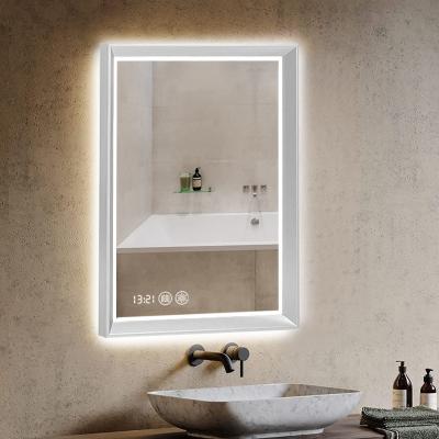 China Modern Touch Screen Bright Backlit Lead Bath Reflects Vanity Smart Fog Light Wall Bathroom Glass Mirror With Led Light Vanity Mirror for sale