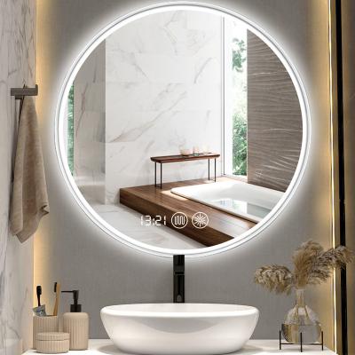 China Backlit Illuminated Touch Screen Bathroom Vanity Mirrors Smart Fogproof Wall Glass Lead Bath Mirror With Led Light Digital Mirror Bathroom for sale