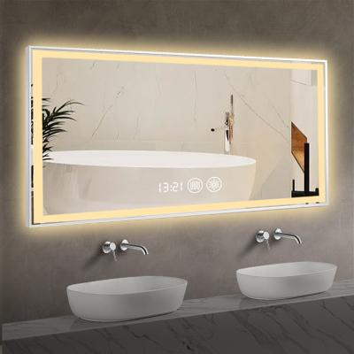 China Backlit Illuminated Touch Screen Bathroom Vanity Mirrors Smart Fogproof Wall Glass Lead Bath Mirror With Led Light Rectangular Bathroom Mirror for sale