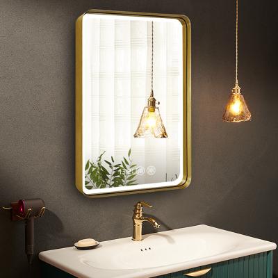 China Vintage Touch Screen Illuminated Backlit Lead Bath Mirror Smart Fog Light Wall Mounted Bathroom Vanity Glass Mirror With Led Light for sale