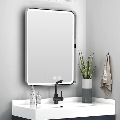 China Modern Touch Screen Bright Backlit Lead Bath Mirrors Smart Fog Light Wall Mounted Custom Bathroom Vanity Glass Mirror With Led Light for sale