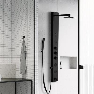 China Without System Luxury Bathroom Tower Bathroom Rain Toilet Sliding Bar Wc Wall Mounted Shower Column Set Black Stainless Steel Shower Panel Waterfall for sale