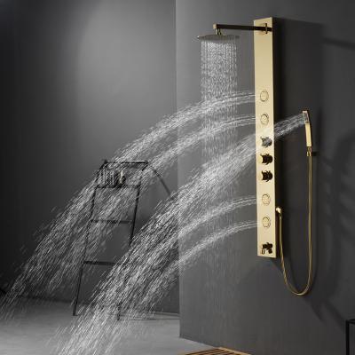 China Without System Luxury Bathroom Wall Mounted Rain Toilet Sliding Bar Toilet Shower Column Shower Column Set Stainless Steel Gold Showers Panel Waterfall for sale