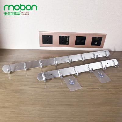 China Modern Wall Mounted Six Tier Adhesive Hooks Doors Non-Punching Strong Bonding Aluminum Hooks Clothes Bathroom Sticky Hooks for sale