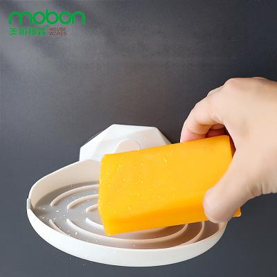 China Modern Soap Dish Double Compartment With Drain Creative Wall Mounted Dorm Non-Perforated Paste Bathroom Soap Holder for sale