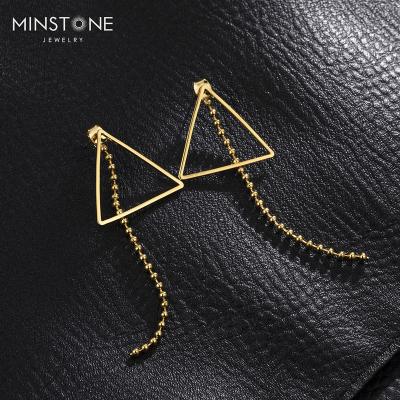 China 2022 TRENDY new fashion jewelry triangle and chain dropped heavy 14K gold plated stud earrings for woman for sale