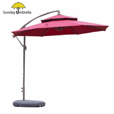 China Minimalist SUNDAY Double Top Banana Umbrella Aluminum Alloy Beach Sun Umbrella Cafe With Garden Advertising Umbrella for sale