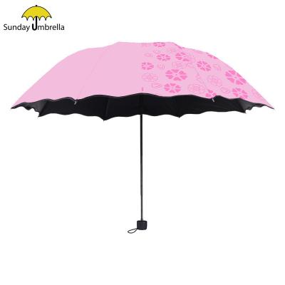 China SUNDAY Ladies 3 Fold Color Changing Flower Parasol Folding Umbrella for sale