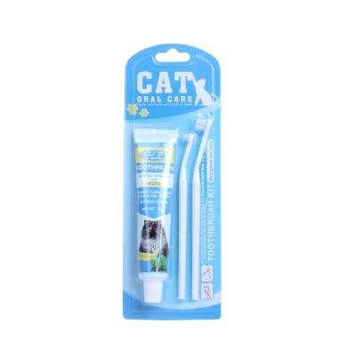 China Mechanical Wash Pet Cat Products Toothbrush Toothpaste Set Vanilla Flavor Double Oral Cleaning Small Toothbrush for sale