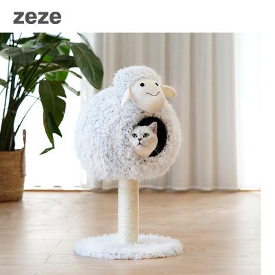 China Mechanical Wash Lamb Cat Nestbed Cat Climbing Frame Nest Tree Integrated Toy Scratch Mail Nest Pet Products for sale