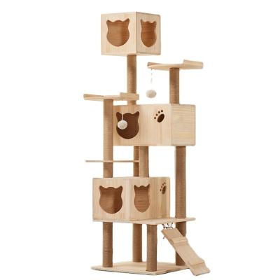 China Wholesale Mechanical Wooden Cat Scratcher Tower Cat Wash Climbing Cat Tree House Cactus For Big Cats for sale