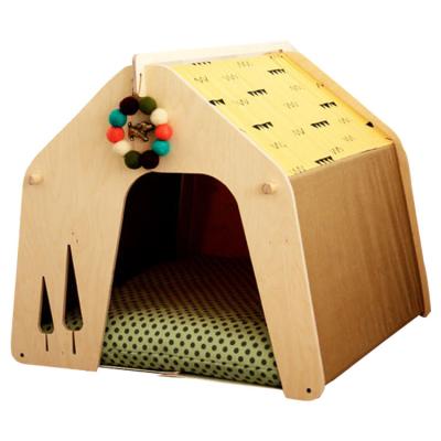 China Color Matching Natural Triangle Mechanical Stripe Pet Dog Cat Wash Birch Nest Tent for sale