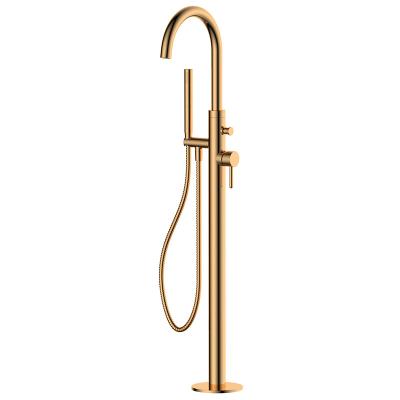 China Sliding Barless Rose Gold Free Standing Bath and Shower Faucet Set High Flow Water Spout and Hand Shower Combo for sale