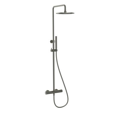 China Modern Thermostatic Bathroom Faucet System Gunmetal Wall Mounted Shower Combo With Hand Shower And Rainfall for sale