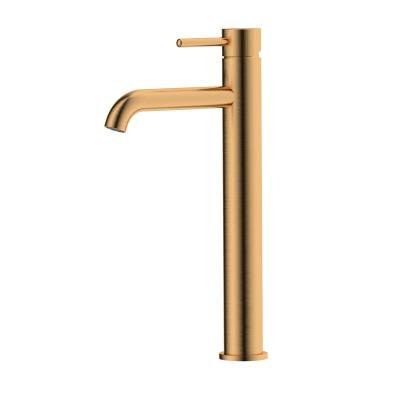 China Metered Faucets Brushed Rose Gold Bathroom Deck Mounted Mini Hot And Cold Water Faucet Single Hole Basin Mixer for sale