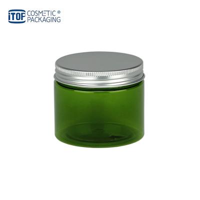 China Body Scrub Jar TJ-AE150 PET 150ml 5oz Wholesale Clear Plastic Green Custom Jar Cosmetics Container Jar and Metal Lid for sale