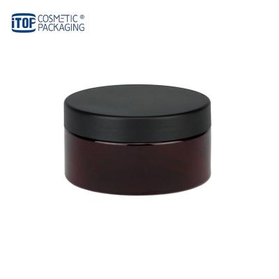 China Body Scrub TJ-AB180 180ml Empty Biodegradable Plastic PET Cream Container Jar Cap Amber Matte Black Empty Hair Product Containers With Lids for sale