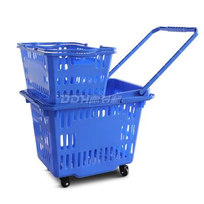 China L550*D385*H420mm Wholesale Shopping Basket Basket With Wheels Supermarket Plastic pp Guangzhou Shopping Mall for sale