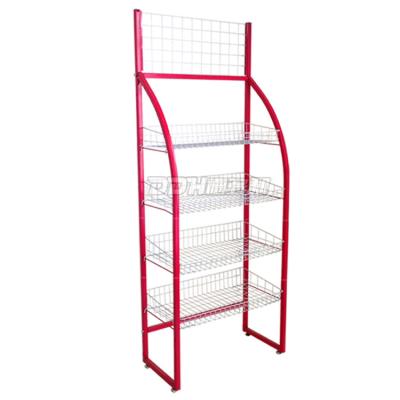 China Customized wire grid mesh display stand metal wire potato chips display supermarket shelf 600*300*1550mm for sale